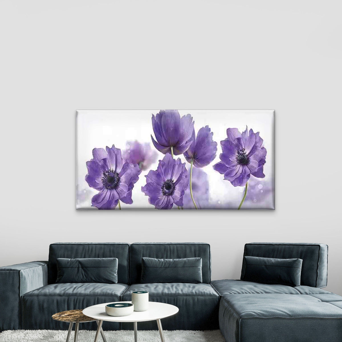 Elegant Purple Floral Anemone Wall Art Canvas Office Home Room Framed 120x60cm
