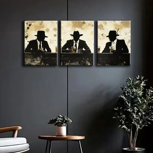 3pcs Three Silhouettes Sitting at the Bar Metal Print Ready to Hang Art