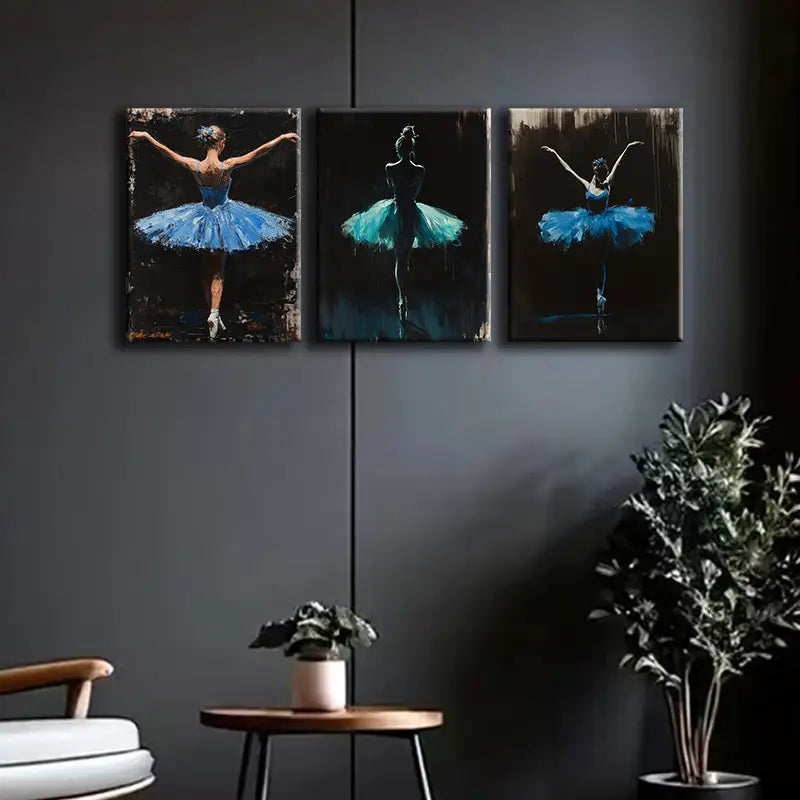 3pcs Blue Ballet Dancer Metal Print Ready to Hang Art