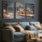 3pcs Modern Forest Igloo Landscape Art Winter Wall Art Set Canvas Framed 40x60cm - High Quality Print 100% Australian Made Wall Canvas Ready to Hang