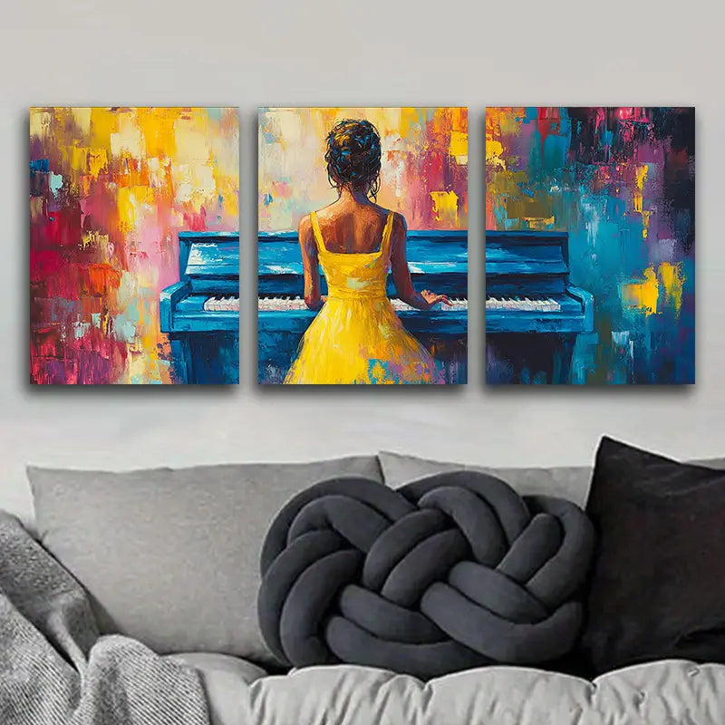 3pcs Piano Player Girl Metal Print Ready to Hang Art