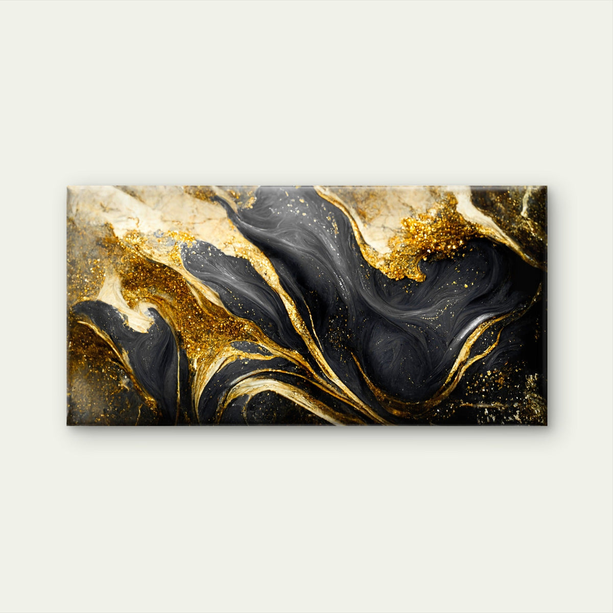 Black Gold Marble Swirl Wall Art Canvas Office Home Room Framed 80x45cm