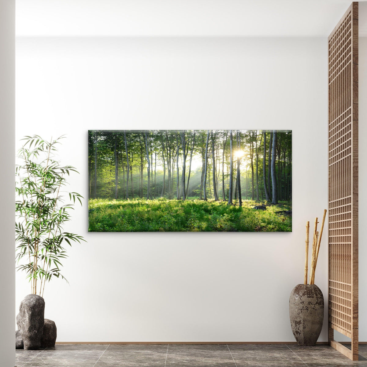 Sunbeams Pierce Forest Trees Wall Art Canvas Office Home Room Framed 120x60cm