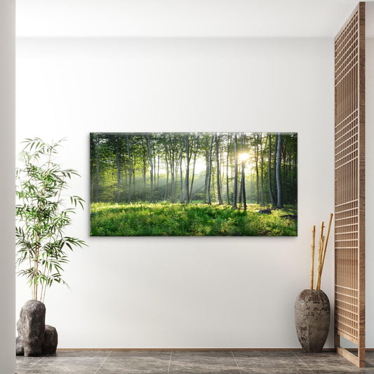 Sunbeams Pierce Forest Trees Wall Art Canvas Office Home Room Framed 80x45cm
