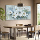 Rustic White Flowers Abstract Floral Wall Art canvas office home room framed 120x60cm