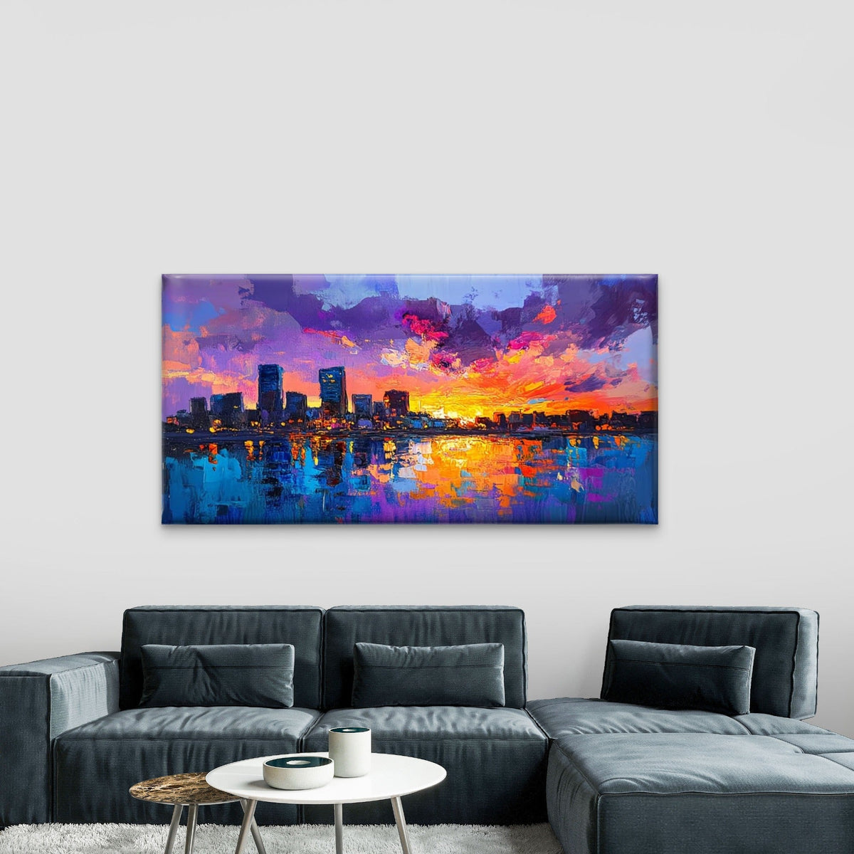 Vivid Sunset City Skyline Wall Art Canvas Office Home Room Framed 120x60cm