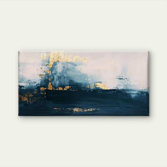 Navy Blue Gold Abstract Wall Art Canvas Office Home Room Framed 80x45cm