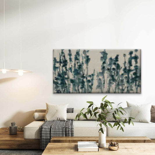 Abstract Blue Floral Silhouette Wall Art Canvas Office Home Room Framed 80x45cm