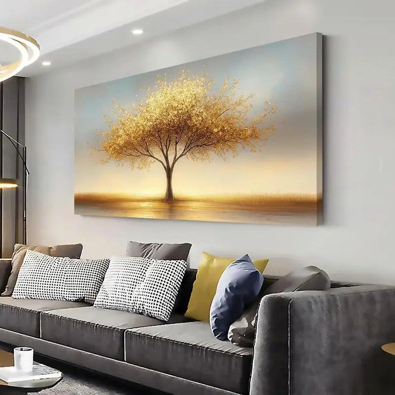 Modern Tree Golden Sunset Abstract Nature Wall Art canvas office home room framed 120x60cm