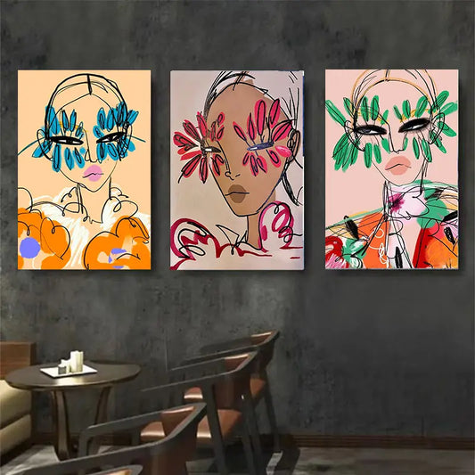 3pcs Abstract Flower Eyewear Contemporary Fashion Metal Print Ready to Hang Art