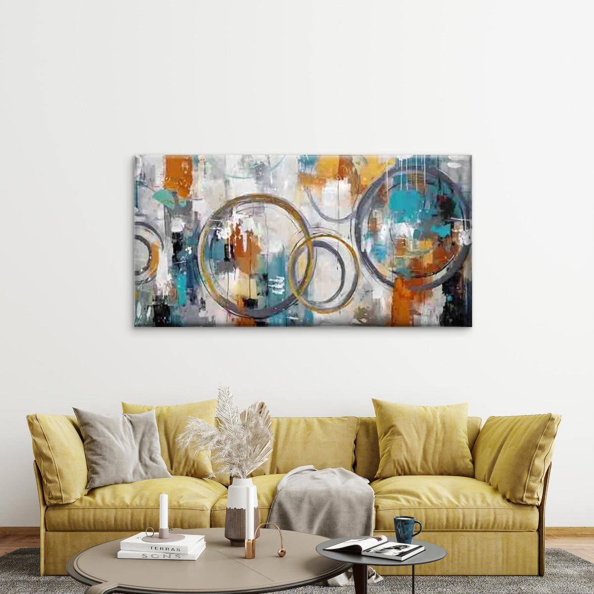 Featuring Circles And Dots Wall Art Canvas Office Home Room Framed 120x60cm