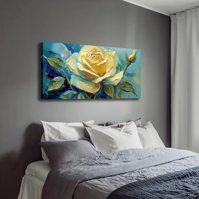 Blooming Yellow Rose Wall Art Canvas Office Home Room Framed 120x60cm