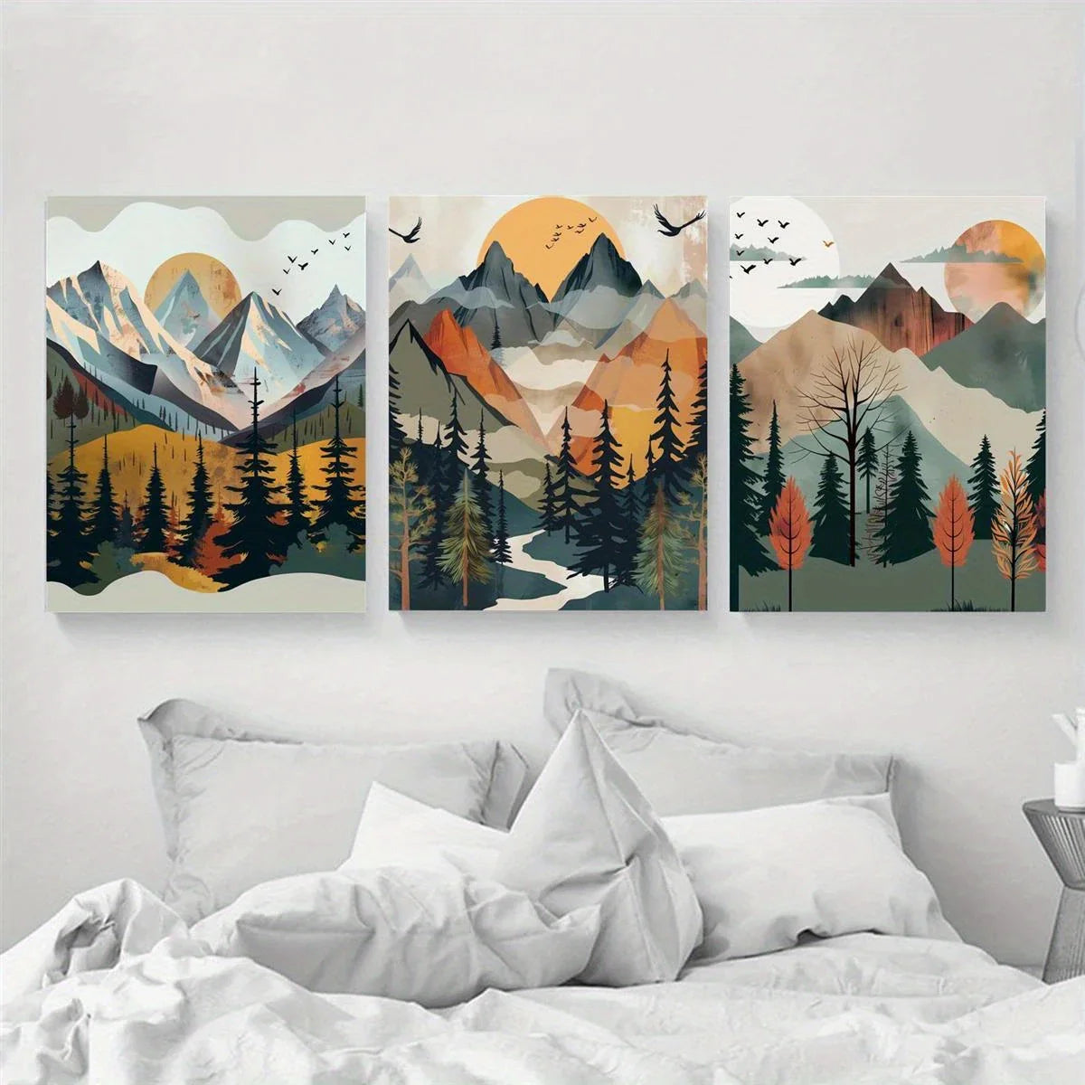 3pcs Watercolor Nordic Mountain Adventure Painting Metal Print Ready to Hang Art