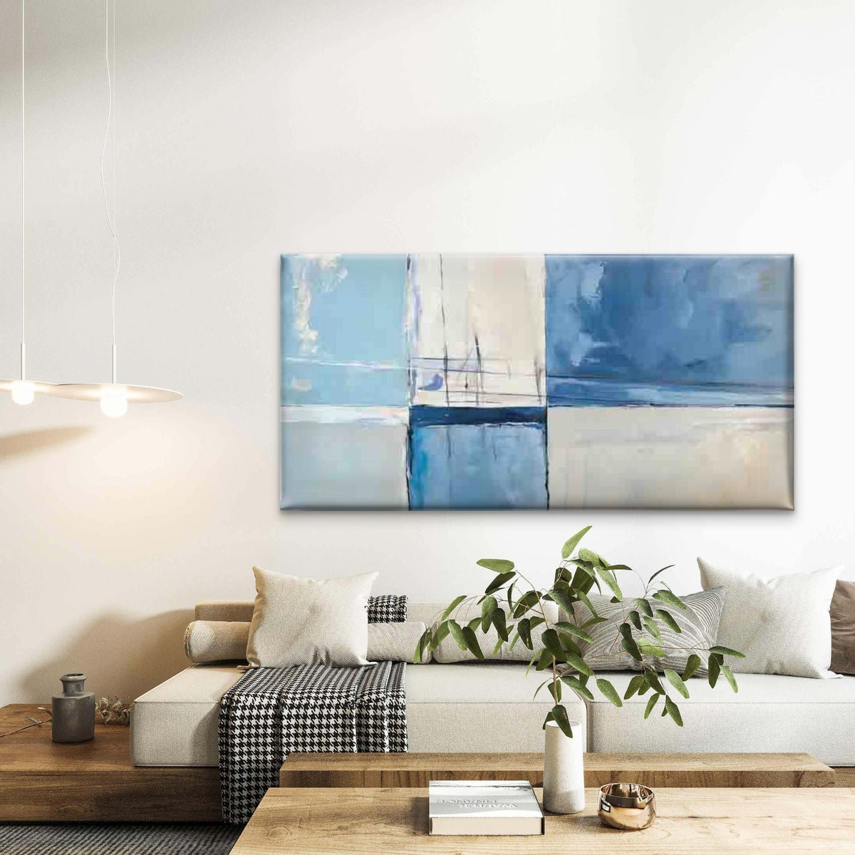 Modern Abstract Blue Ocean Wall Art Canvas Office Home Room Framed 120x60cm