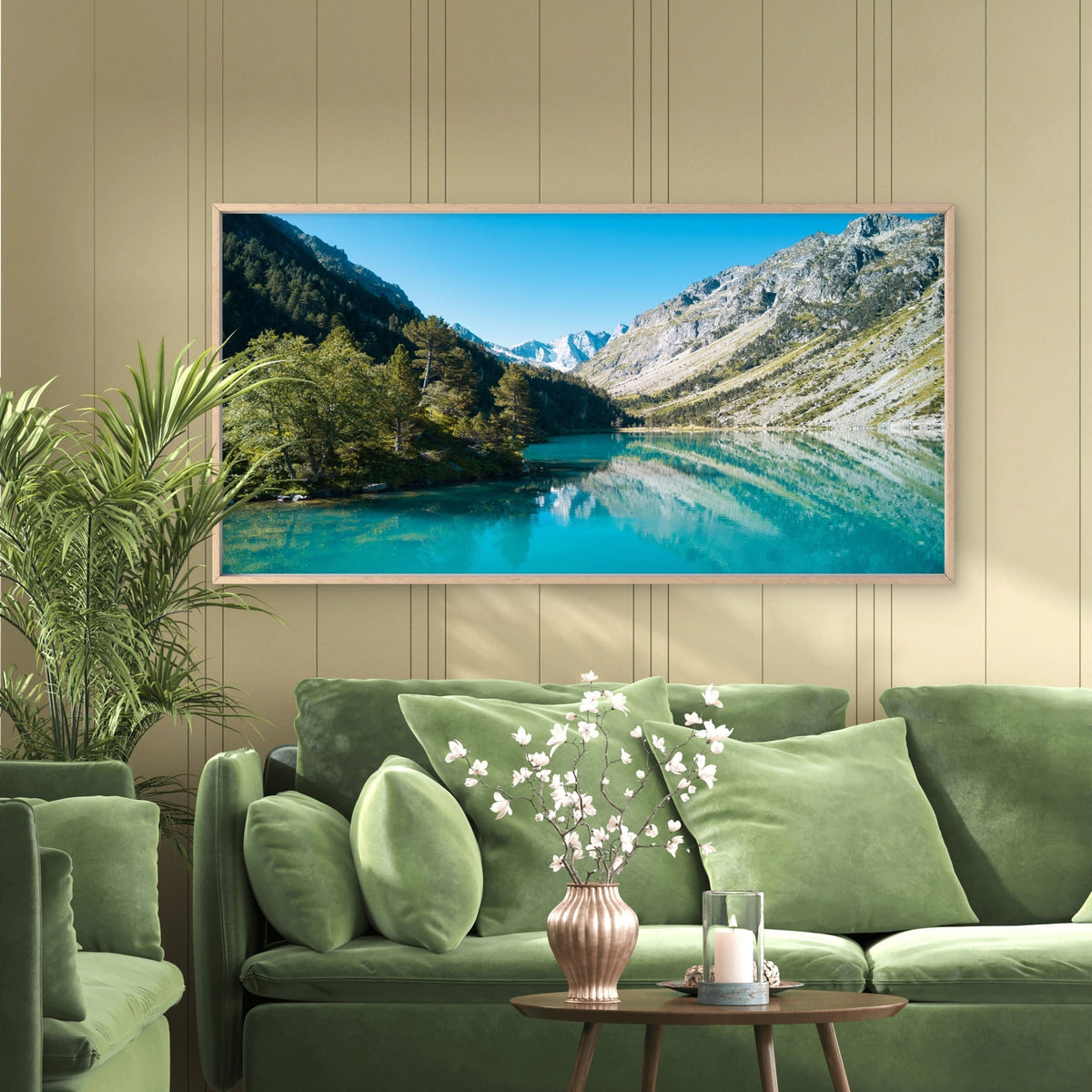Idyllic French Pyrenees Lake Wall Art Canvas Office Home Room Framed 80x45cm