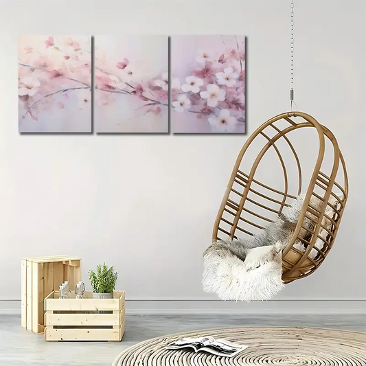 3pcs Blush Pink & Lavender Floral Painting Triptych Dreamy Wall Art Set Canvas Framed 40x60cm - High Quality Print 100% Australian Made Wall Canvas Ready to Hang