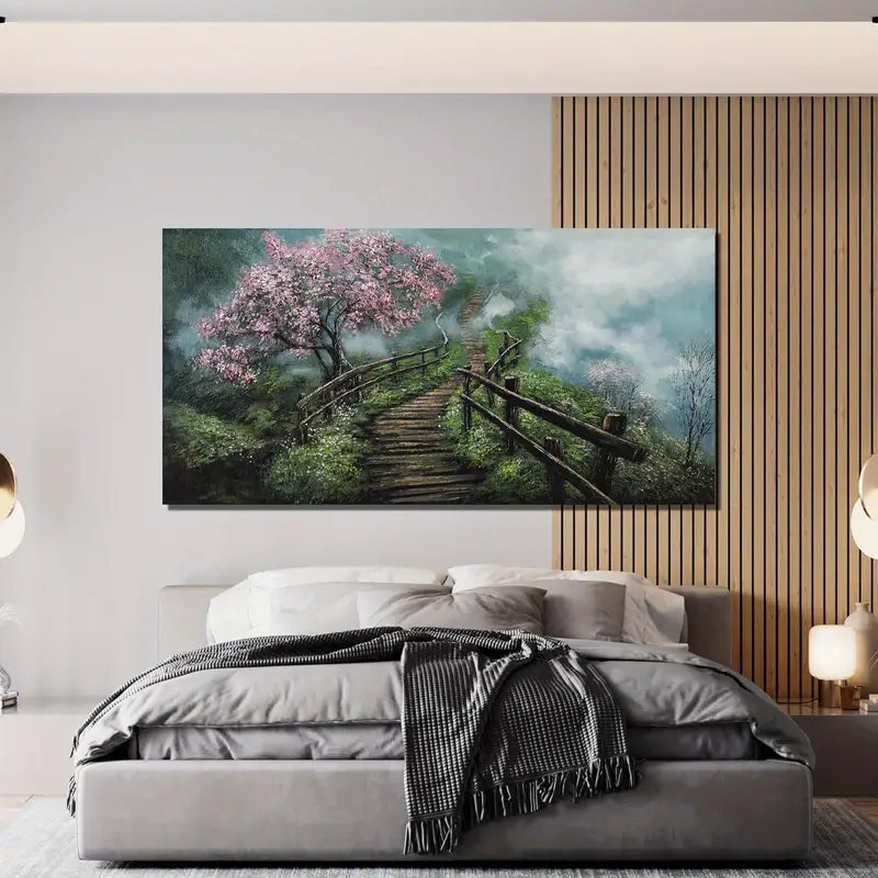Tree Decor Foggy Trail Wall Art canvas office home room framed 120x60cm