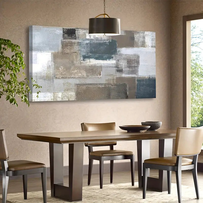 Vintage Abstract Gray Blue Brown Wall Art canvas office home room framed 120x60cm