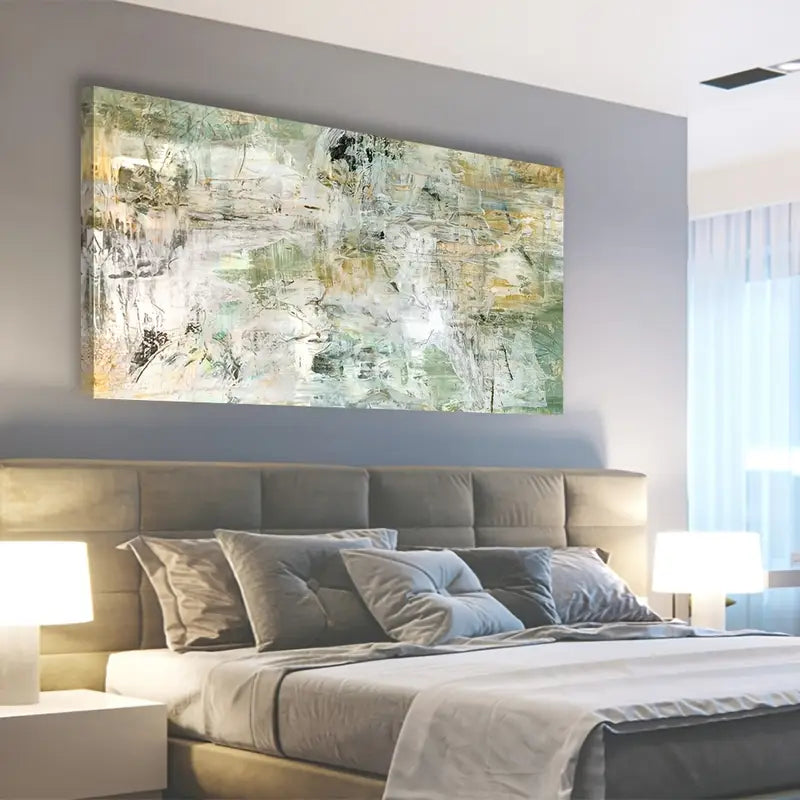 Brown Green Abstract Wall Art canvas office home room framed 120x60cm