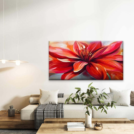Red Floral Minimalist Nordic Wall Art Canvas Office Home Room Framed 80x45cm