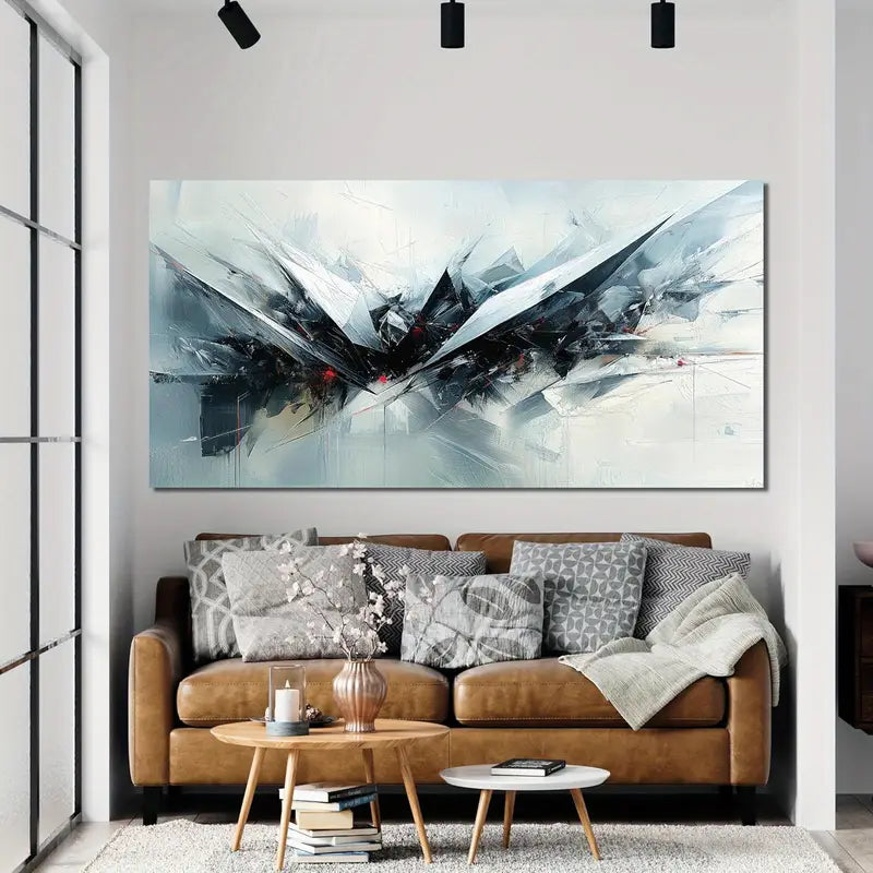 Modern Abstract Black & White Geometric Wall Art canvas office home room framed 120x60cm