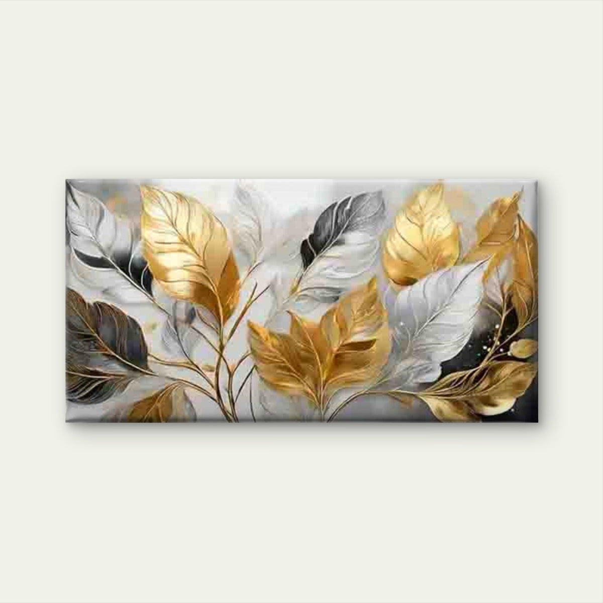 Golden Feathers on a Gray Back Wall Art Canvas Office Home Room Framed 120x60cm