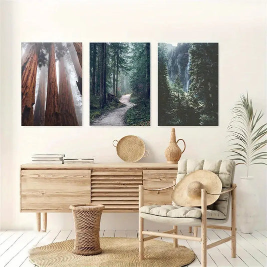 3pcs Featuring Redwood Forest Scenes, Nature Metal Print Ready to Hang Art
