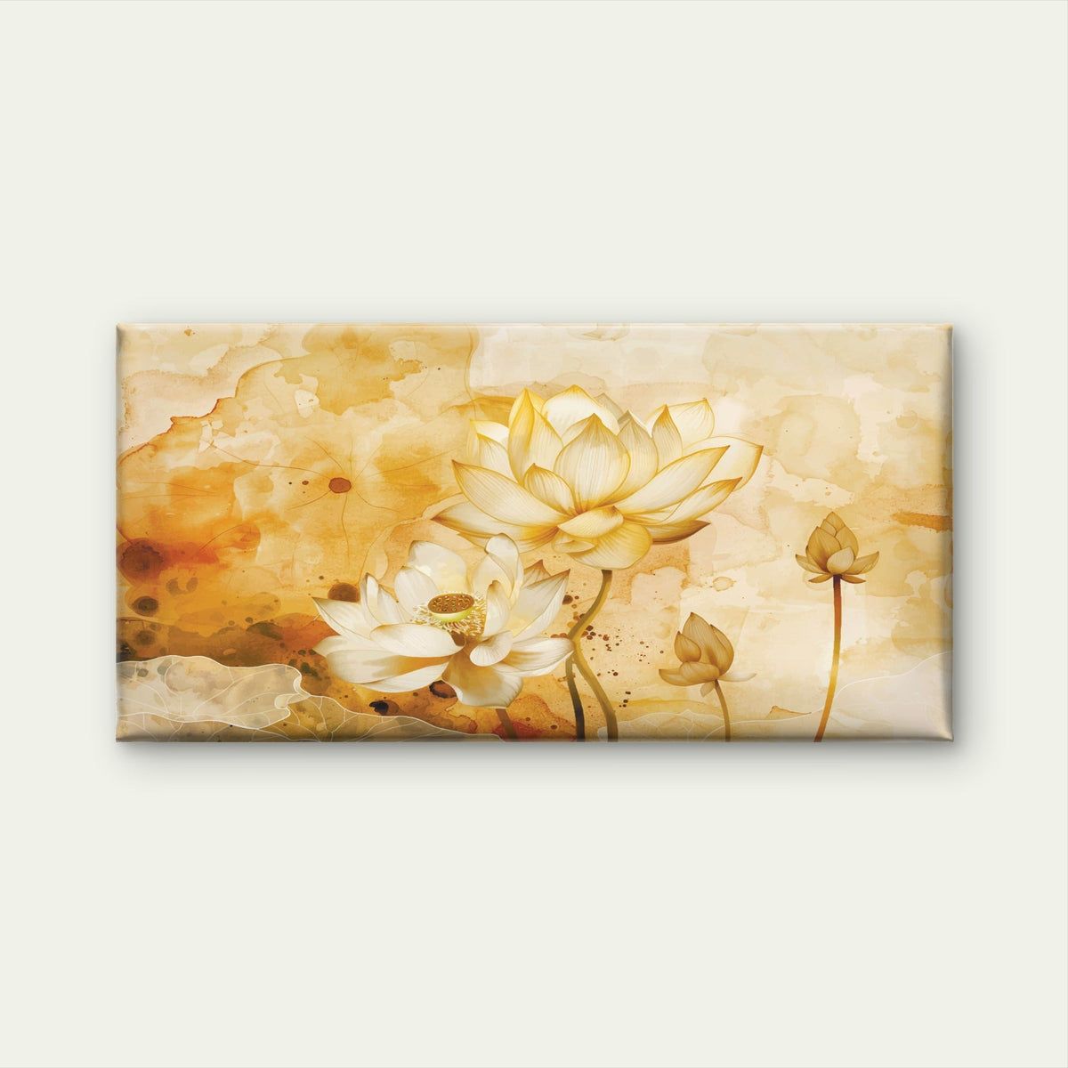 Golden Lotus Flower Floral Zen Wall Art Canvas Office Home Framed 80x45cm