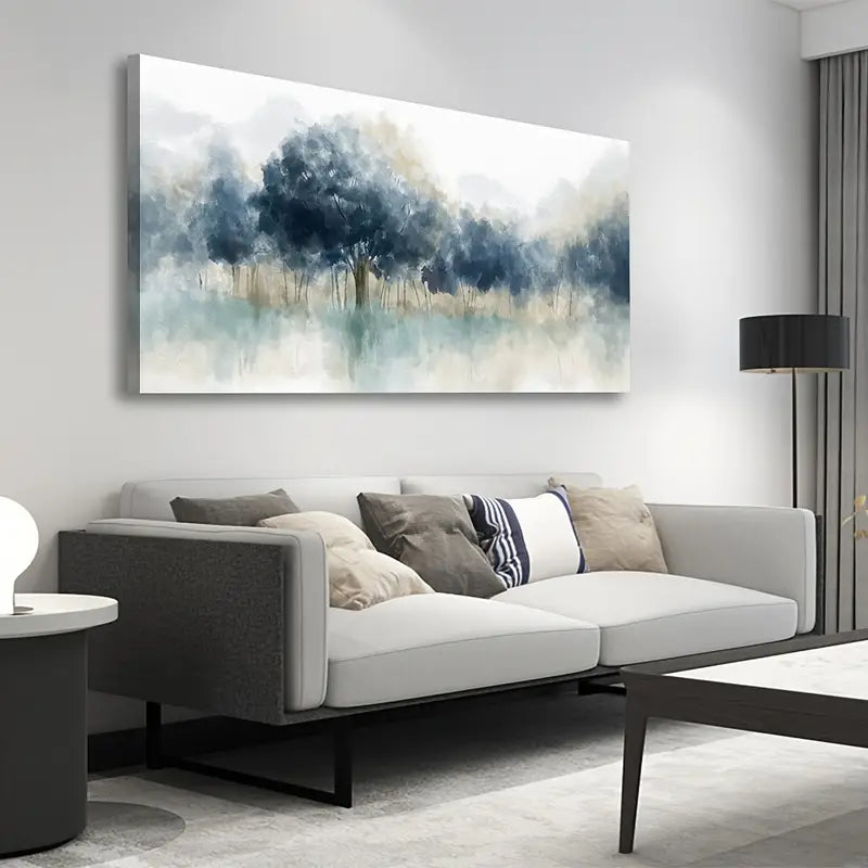 Modern Abstract Blue Forest Serene Nature Wall Art canvas office home room framed 120x60cm