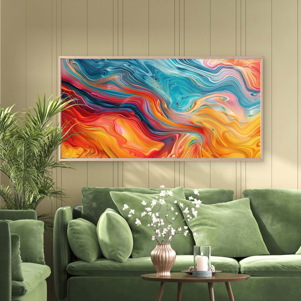 Vibrant Fluid Abstract Motion Wall Art Canvas Office Home Room Framed 80x45cm