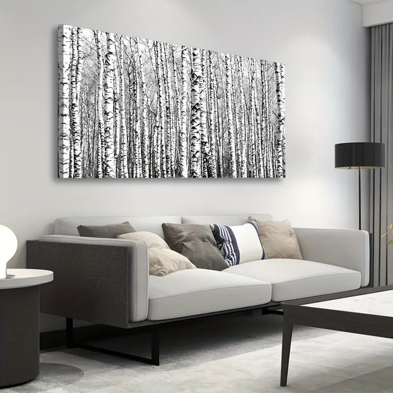 Modern Birch Forest Black White Birch Trees Wall Art canvas office home room framed 120x60cm