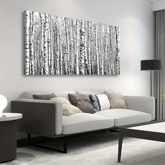 Modern Birch Forest Black White Birch Trees Wall Art canvas office home room framed 120x60cm