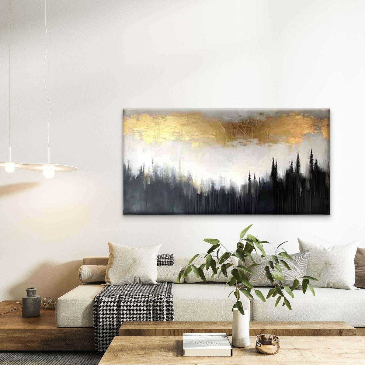 Golden with a Black And White Wall Art Canvas Office Home Room Framed 80x45cm