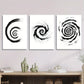 3pcs Abstract Black and White Spiral Classic Design Metal Print Ready to Hang Art