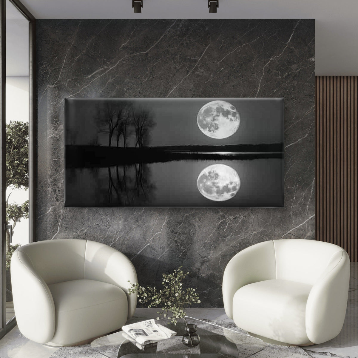 Full Moon Reflection Lake Night Wall Art Canvas Office Home Room Framed 120x60cm