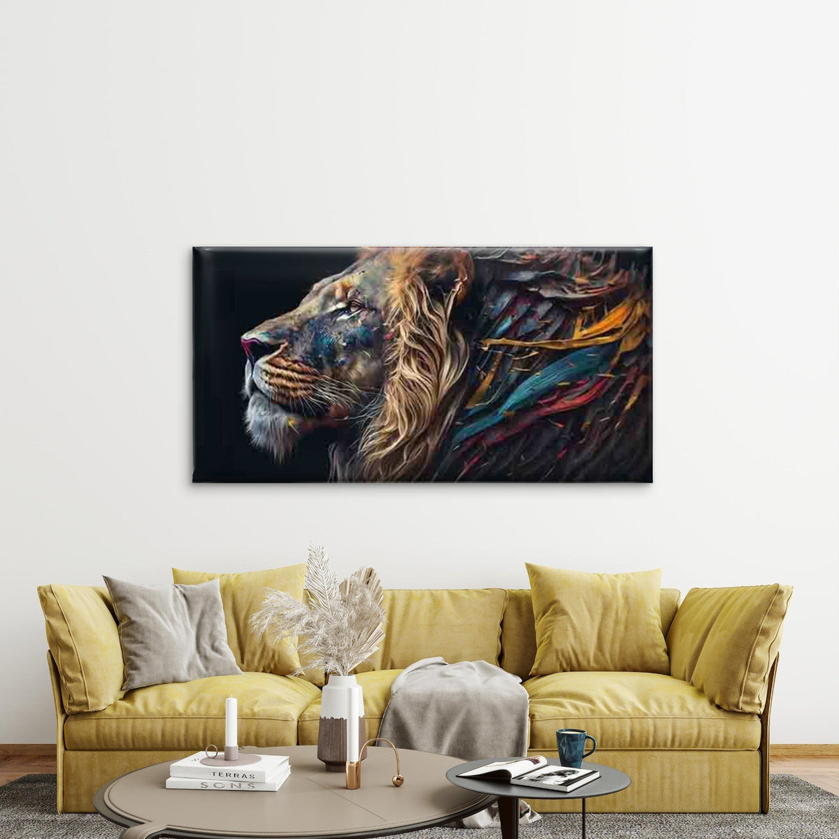 Featuring a Lion'S Mane Wall Art Canvas Office Home Room Framed 120x60cm