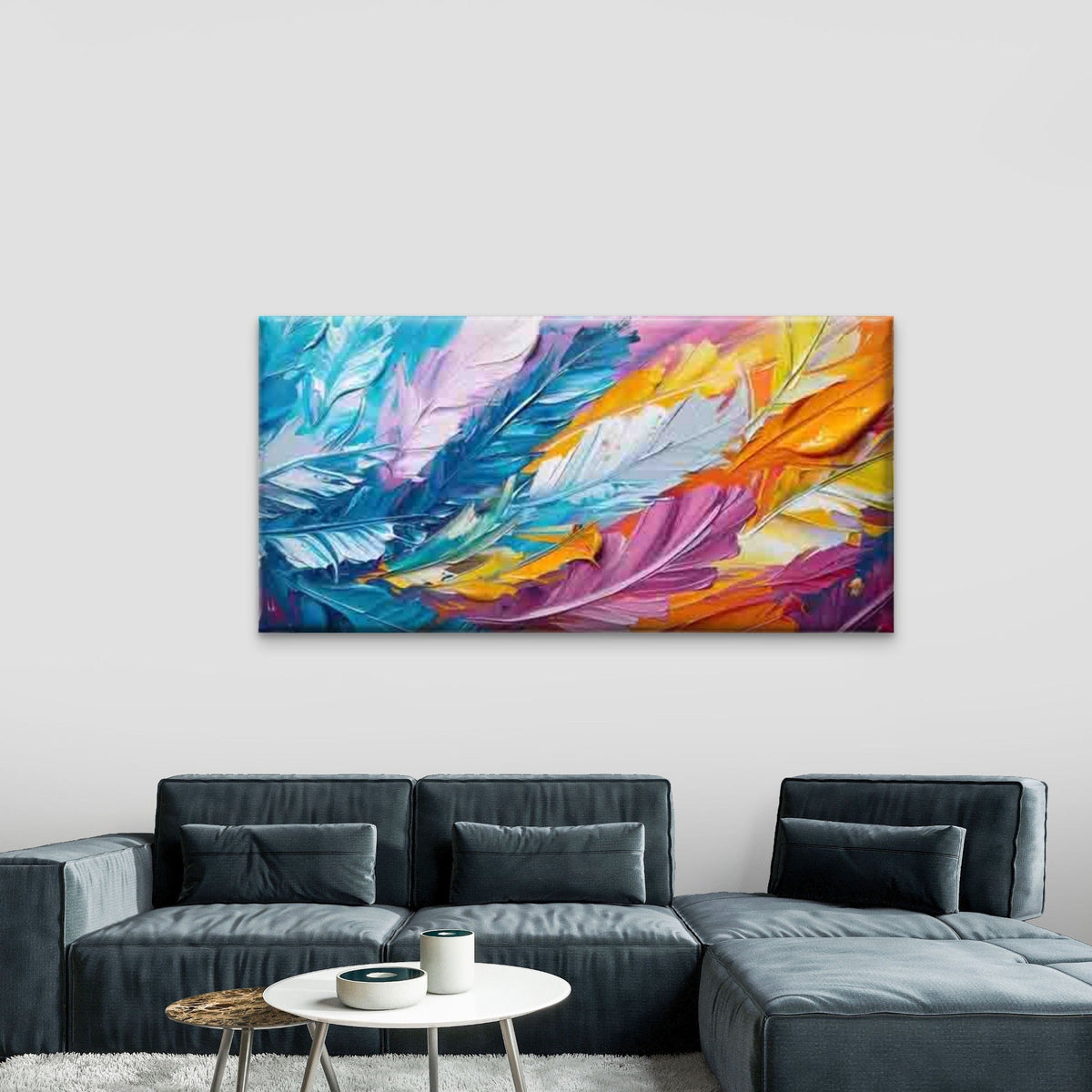 Abstract Feather Painting Wall Art Canvas Office Home Room Framed 120x60cm