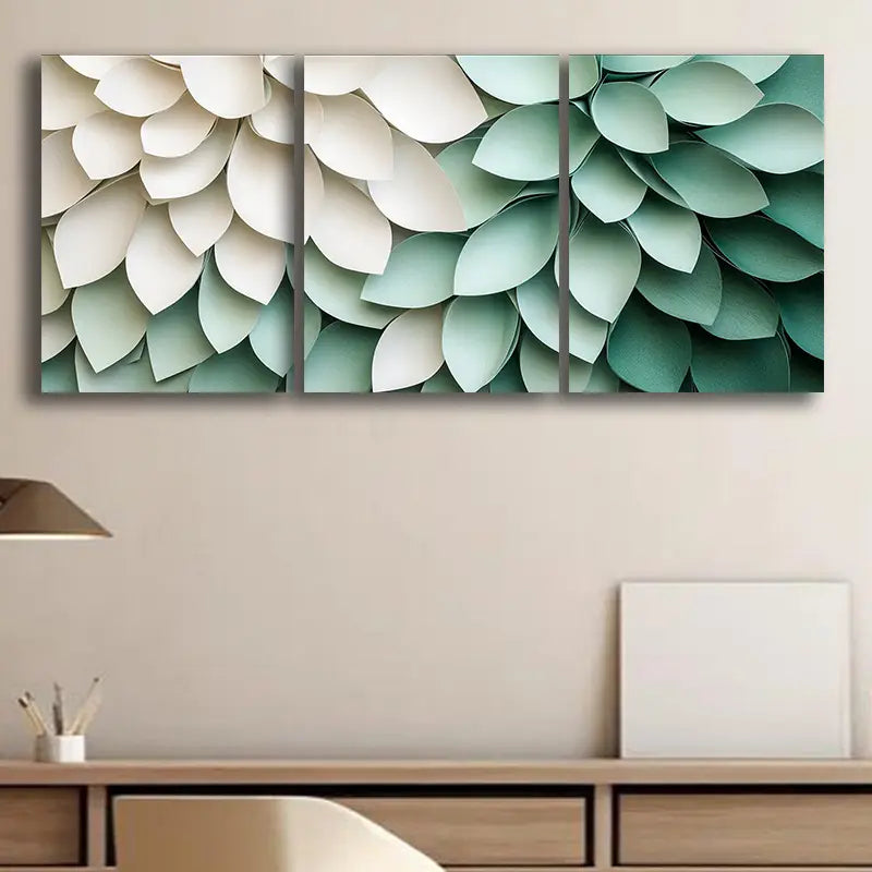 3pcs Green and white shaded circles Metal Print Ready to Hang Art