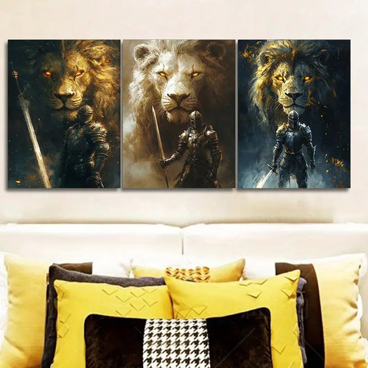 3pcs Knight in Armor Design Metal Print Ready to Hang Art