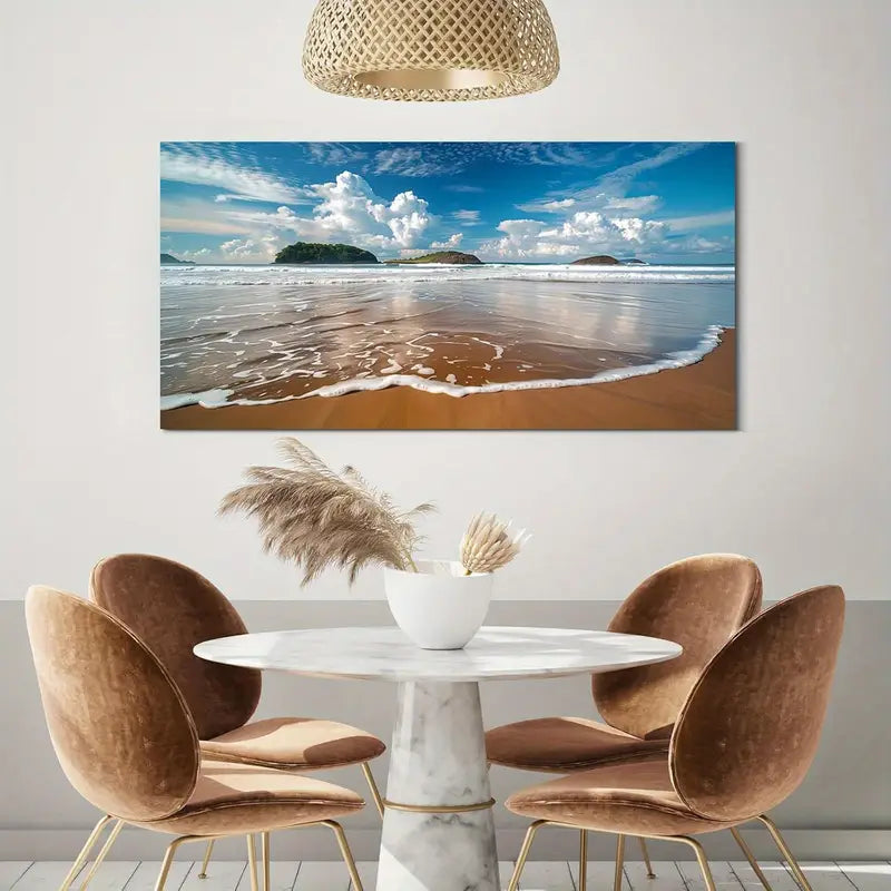 Beach Ocean Blue Waves Blue Sky Wall Art canvas office home room framed 120x60cm