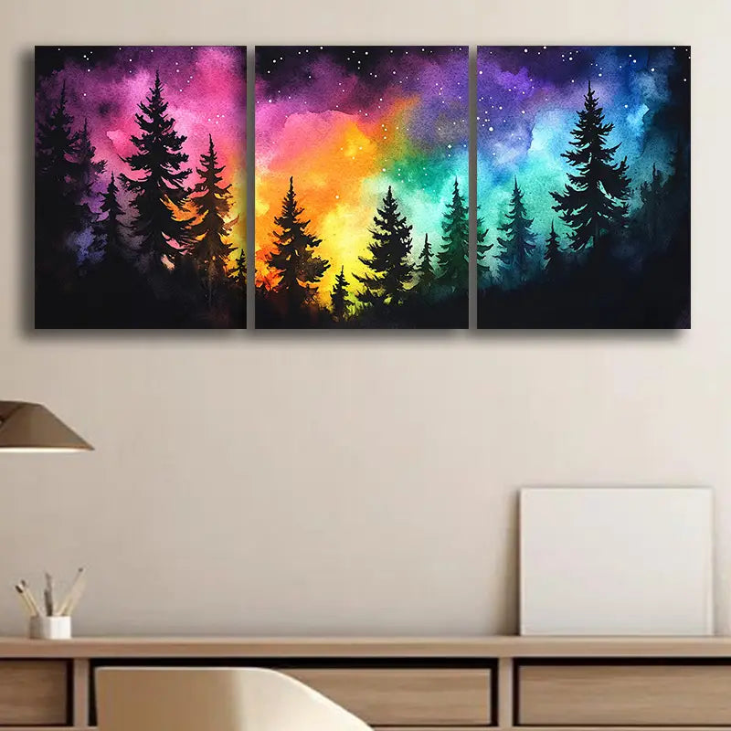 3pcs Colorful night sky forest Metal Print Ready to Hang Art