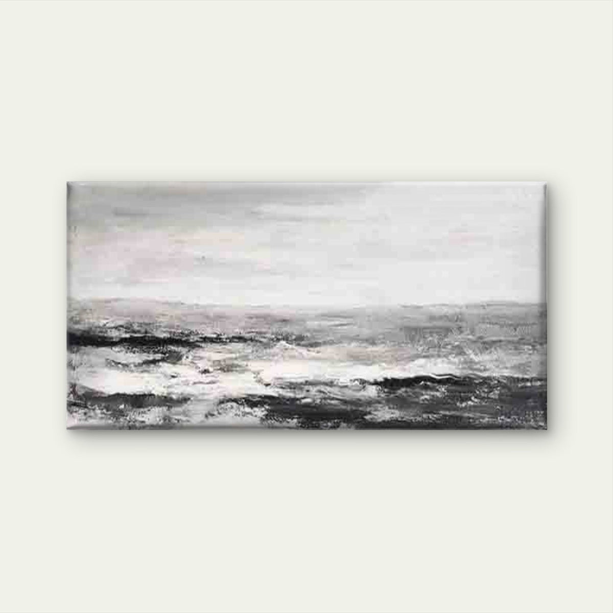 Black and White Coastal Wave Wall Art Canvas Office Home Room Framed 120x60cm