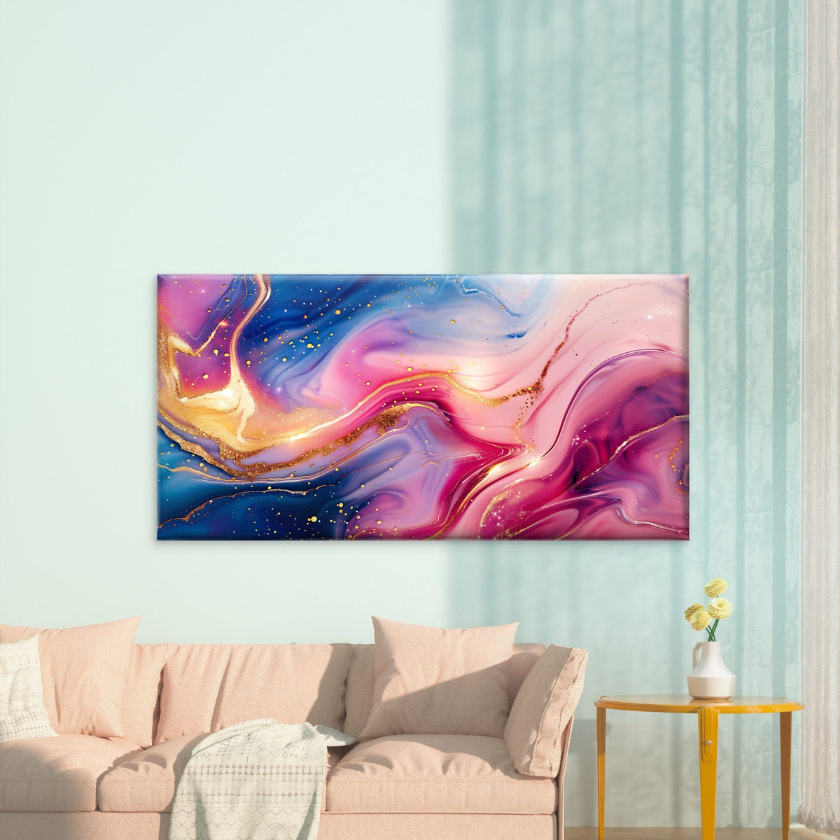 Golden Swirls In Indigo Wall Art Canvas Office Home Room Framed 120x60cm