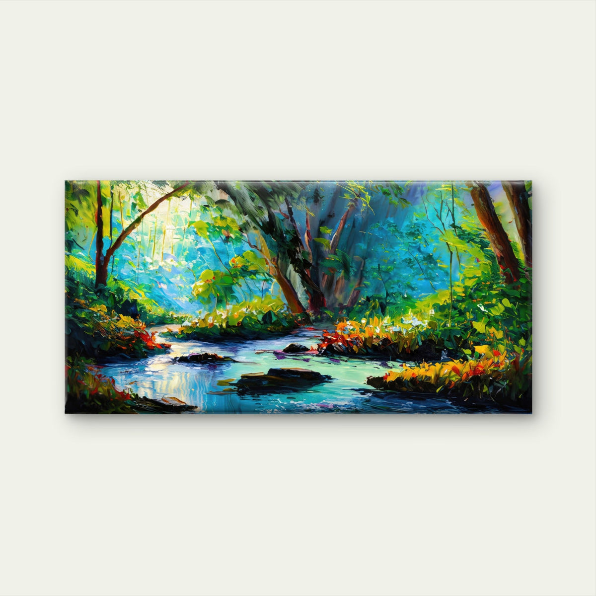 River In Autumn Forest Wall Art Canvas Office Home Room Framed 120x60cm