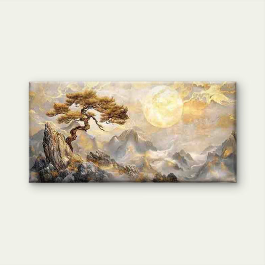 Pine Trees Under a Full Moon Wall Art Canvas Office Home Room Framed 80x45cm