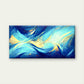 Blue Gold Flowing Waves Wall Art Canvas Office Home Room Framed 80x45cm