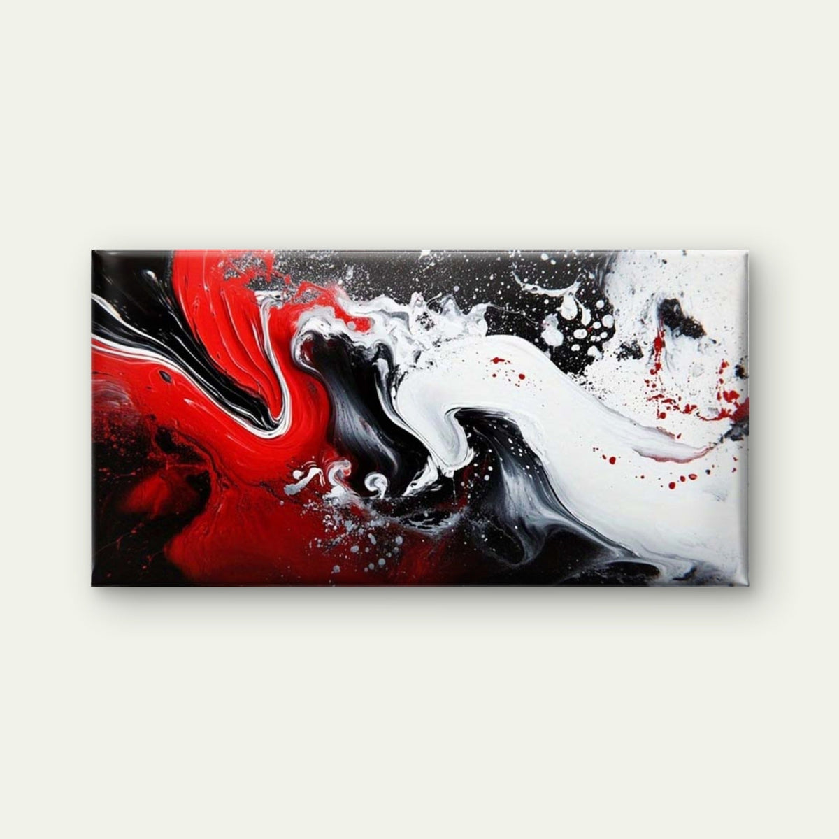 Abstract Red White Black Fluid Wall Art Canvas Office Home Room Framed 120x60cm