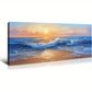 Vibrant Sunset Beach Waves Dynamic Ocean Wall Art canvas office home room framed 120x60cm