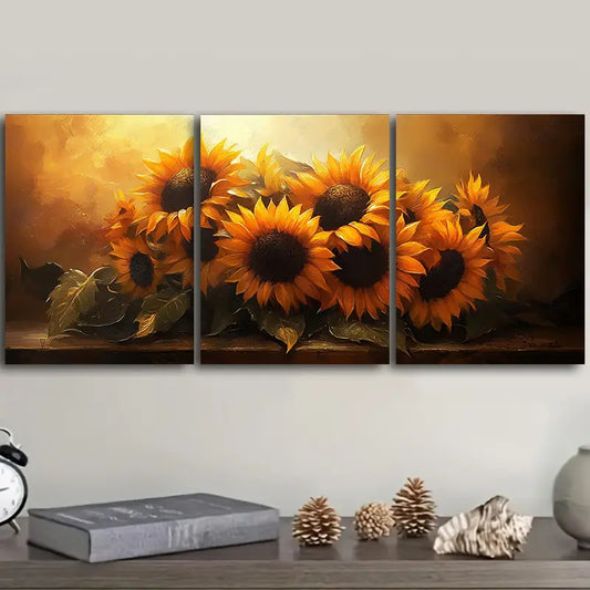 3pcs Sunflowers in the sun Metal Print Ready to Hang Art