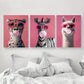 3pcs Cool Llama, Pink Cheetah and Zebra with Glasses Metal Print Ready to Hang Art